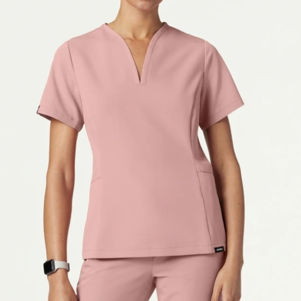 EUC JAANUU Women's Pink V-Neck Scrub Top